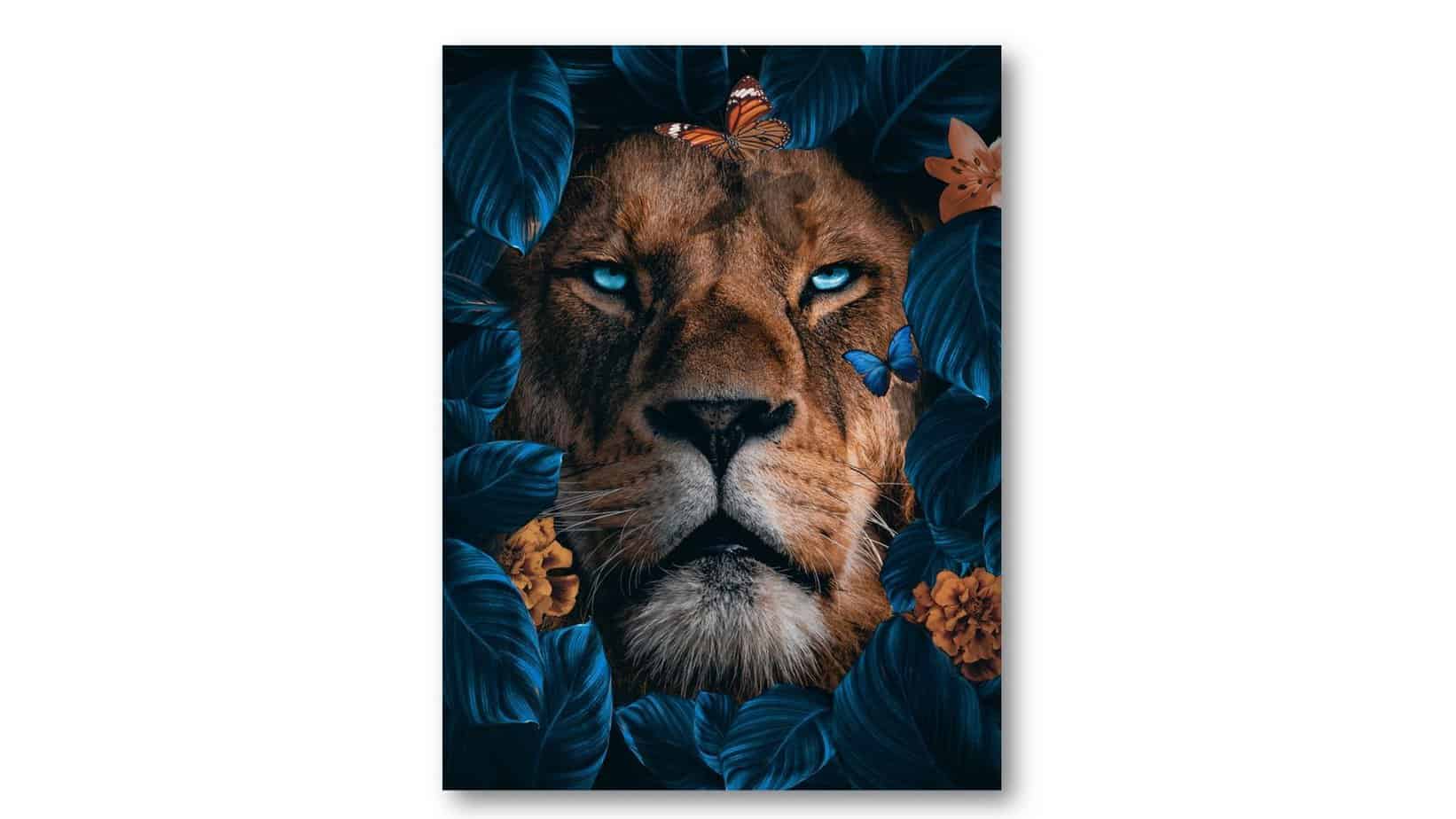 Lion blue flowers Painting 